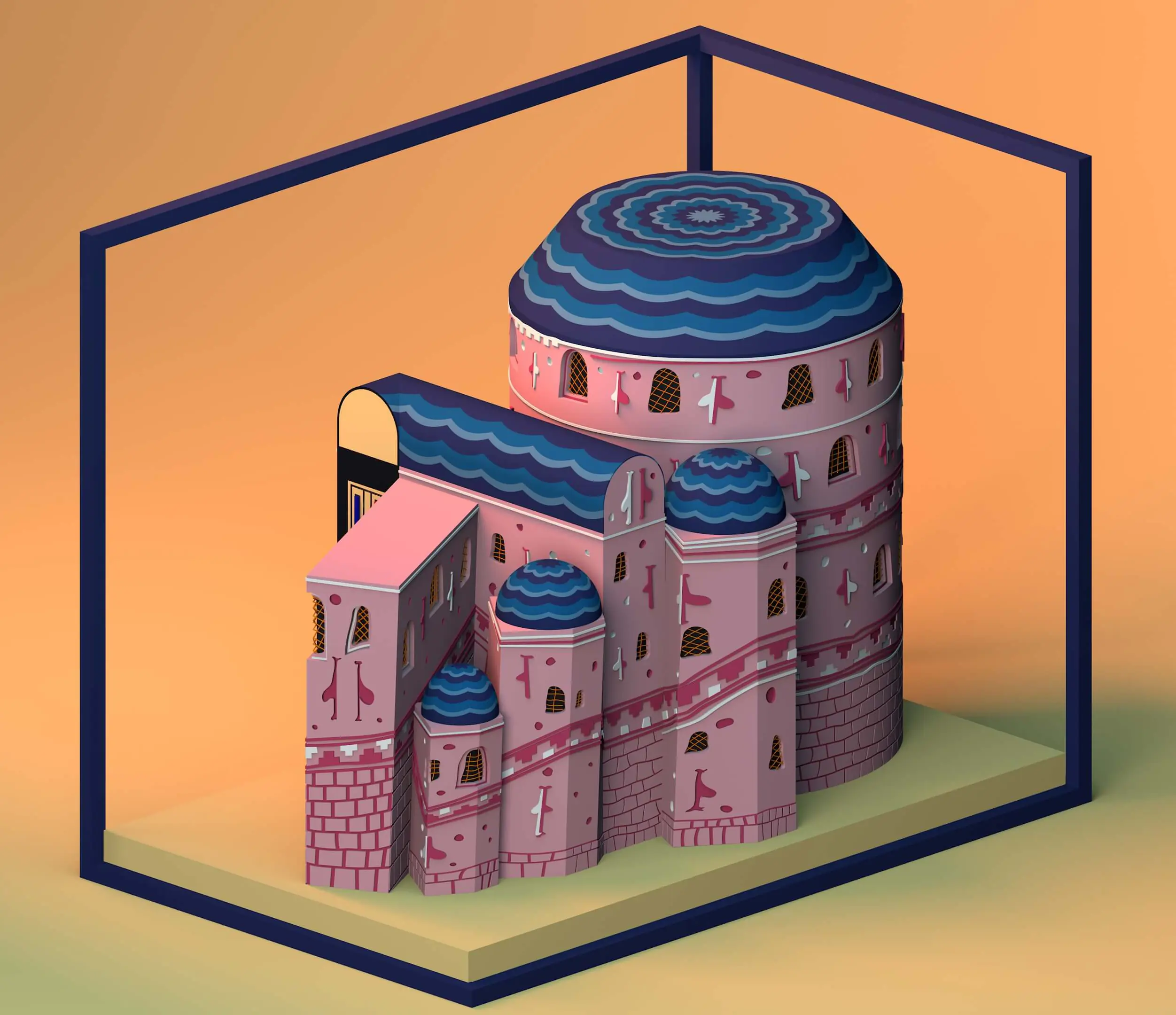 Axonometric view of the 3D digital reconstruction of the Byzantine church miniature, Mete Kutlu, 2020